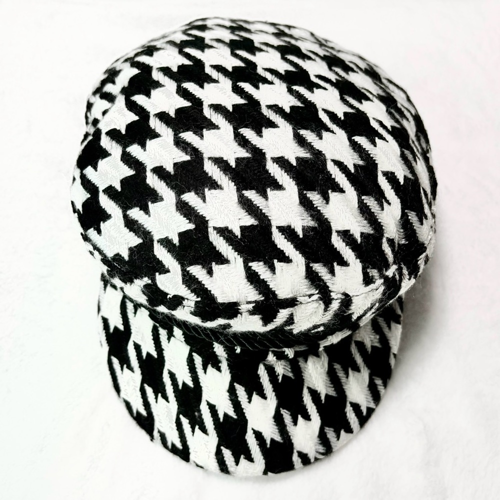 Newsboy Cap Houndstooth Double Twist Rope Hat Black White Women’s New - Picture 5 of 9